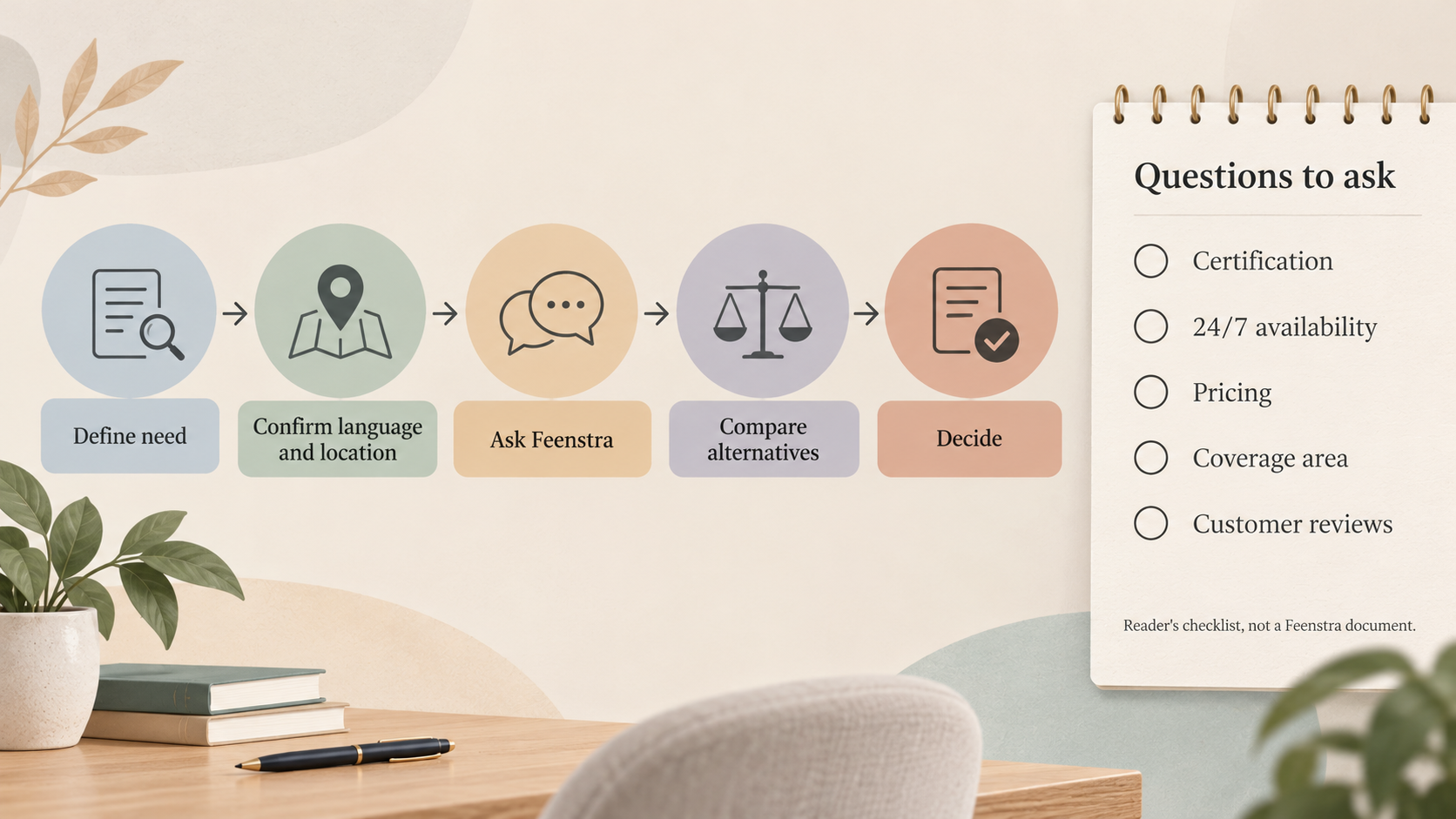 Give readers a step-by-step decision path and a checklist of questions to send to Feenstra, covering the gaps in the public information